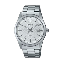 Silver Casio watch on a white background