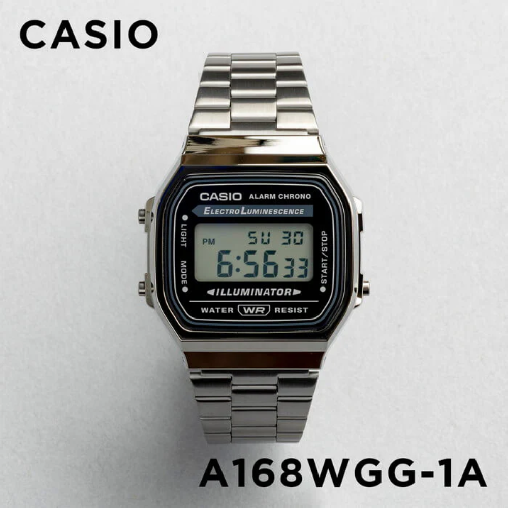 CASIO A168WGG-1ADF Vintage Digital Watch – Men's Classic Green Stainless Steel LED Chronograph Alarm Quartz Retro Timepiece