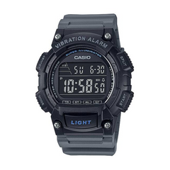 Black Casio digital watch with digital display on a white background
