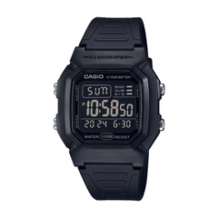 Black Casio digital watch on a white background