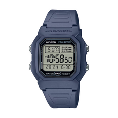 Blue Casio digital watch on a white background