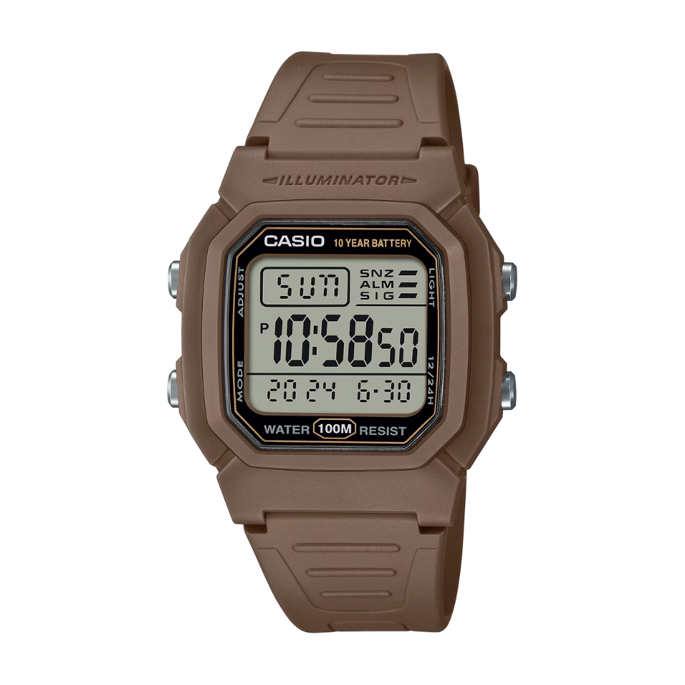 Brown Casio digital watch on a white background