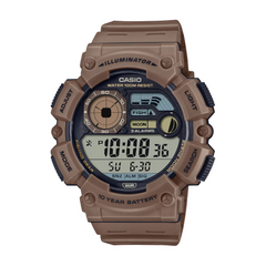Brown Casio digital watch on a white background